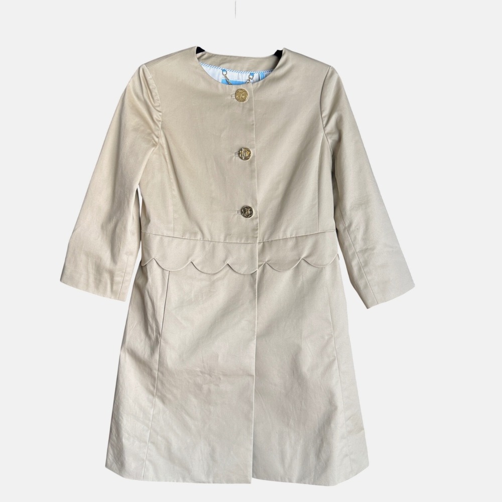 Draper James Scallop Hem Coat Preppy Rain Jacket Tan Sz